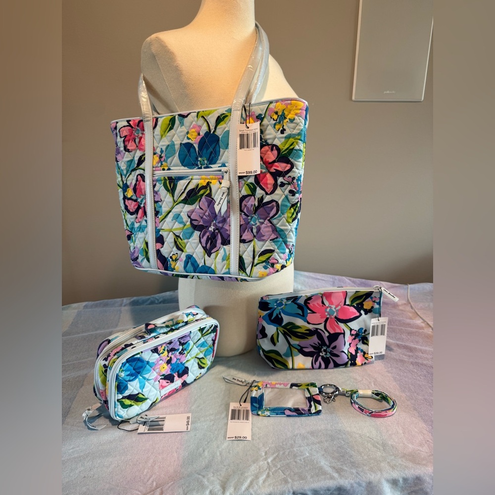 Vera Bradley Blue and Purple Floral Tote Bag